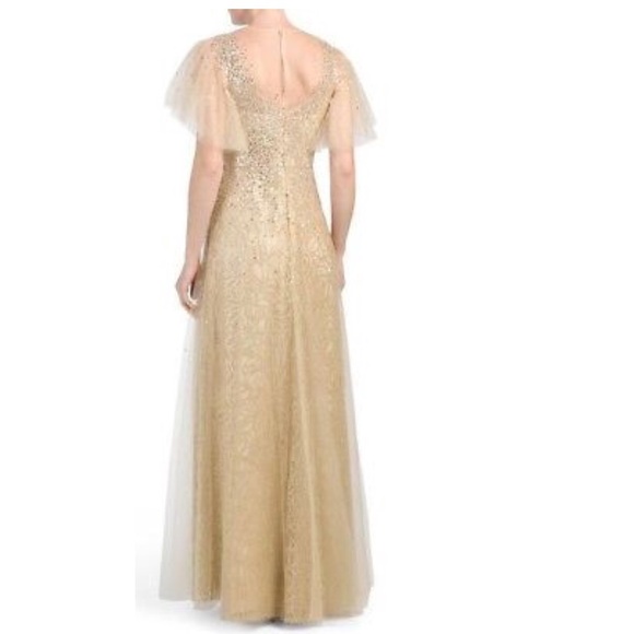 NWT Teri Jon Long Illusion Overlay Gold Gown Sz4 - Picture 2 of 8